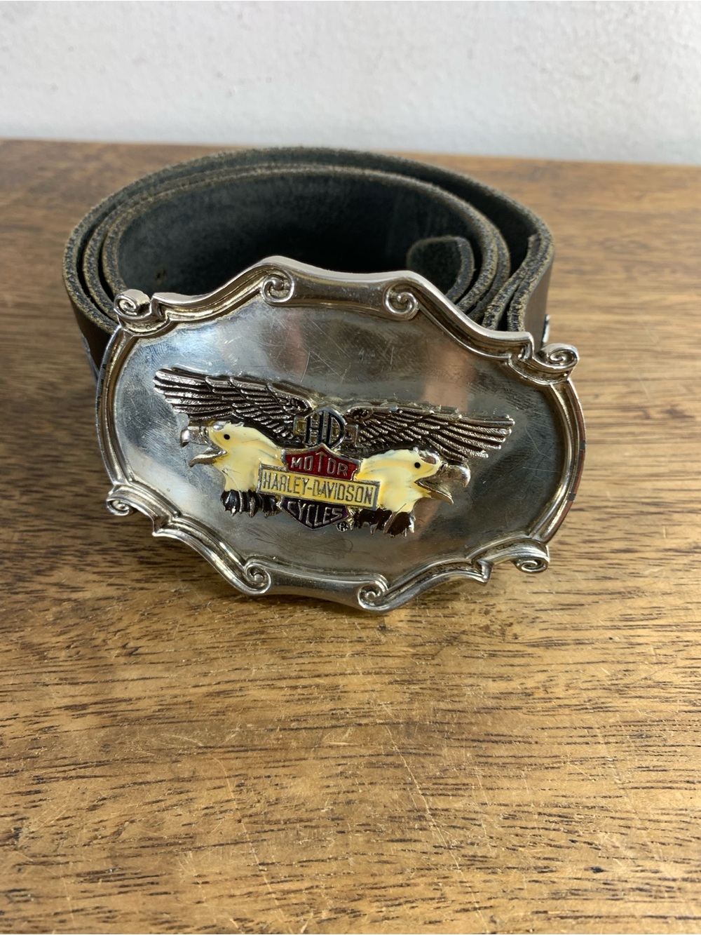 Vintage 1978 Harley Davidson leather belt buckle
